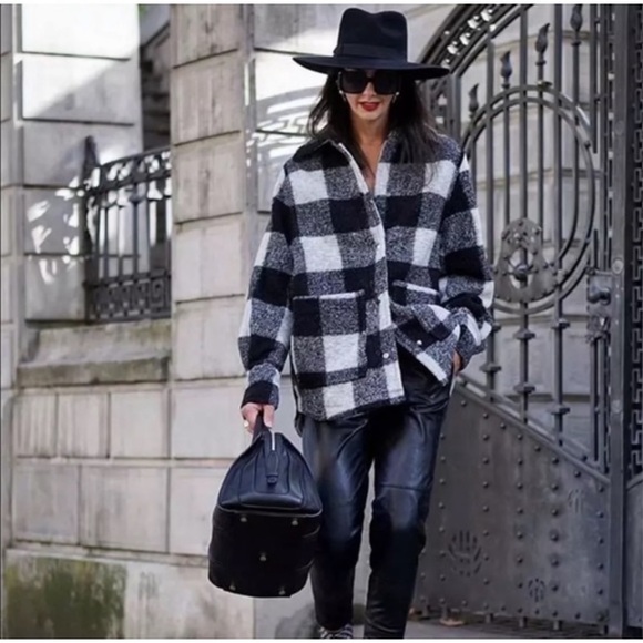 SALE BLACK/WHITE CHIC PLAID BOYFRIEND JACKET - Picture 1 of 8